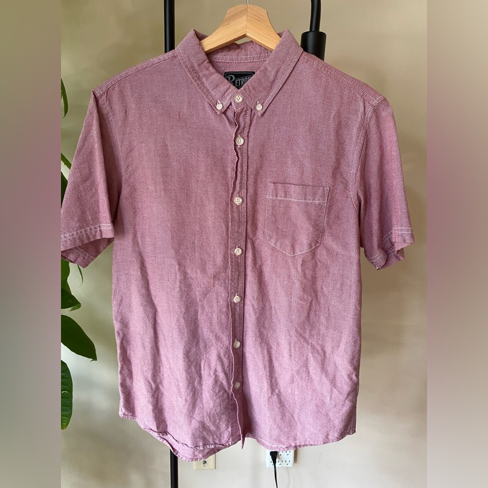 Men’s Salmon Short Sleeve Button Down Shirt, Oxford Collar